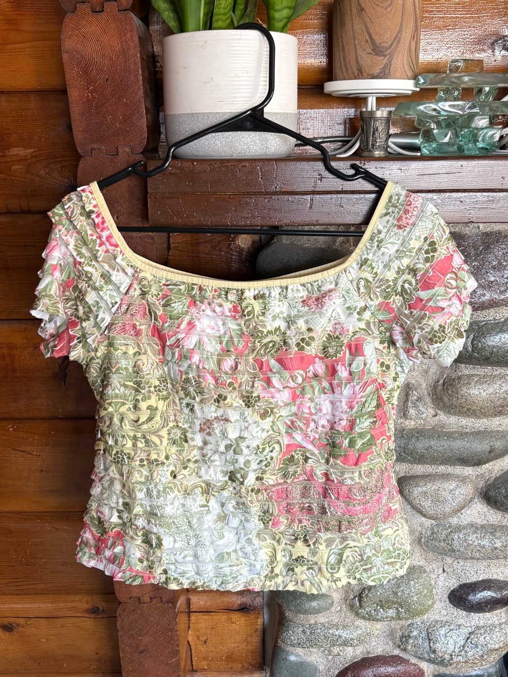 Joseph Ribkoff Vintage Ruched Floral Crinkle Top Coquette Y2K Cottagecore 12